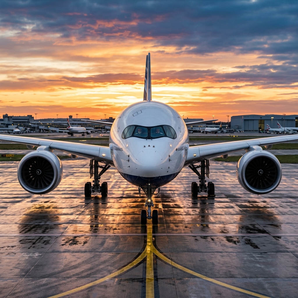 Commercial passenger jet parked on tarmac